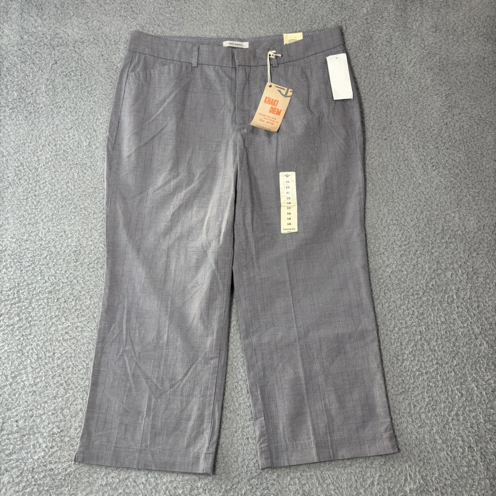 Dockers Womens Khaki Diem Grey Glen Plaid Straight‎ Leg Trousers Size 12 NWT